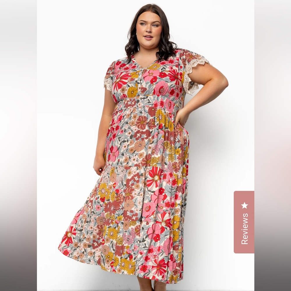 Floral Maxi Dress with Lace Sleeves - Aaliyah Midi Dress